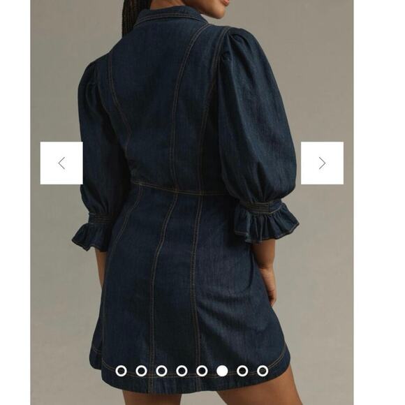 💕Anthropologie Dark Blue Denim Puff Sleeve Dress size 6 - Picture 5 of 6